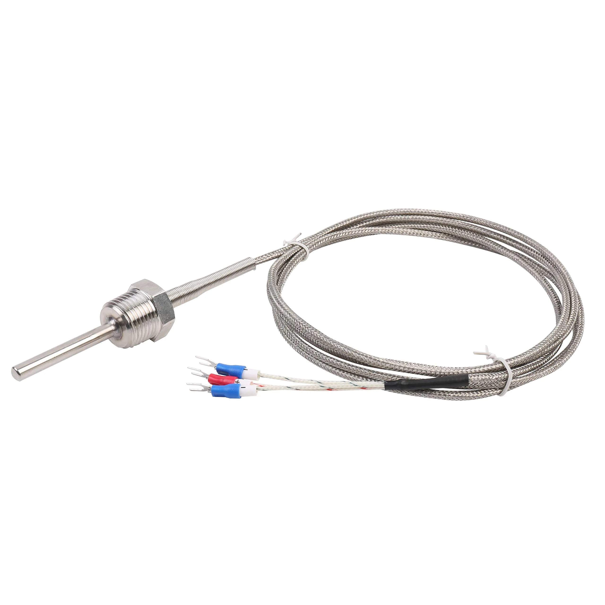 Jaybva Waterproof RTD PT100 Temperature Sensor Probe -50~500℃ | 3-Wire Stainless Steel NPT1/2" Pipe Thread with 2m Shielded Wire — 1/2"pt100