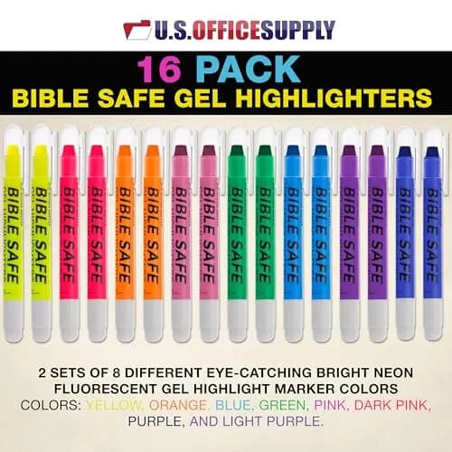 US Office Supply Bible Safe Highlighter Set of 16 | No Bleed Pastel Gel Markers for Bible Study & Journaling thumbnail 2
