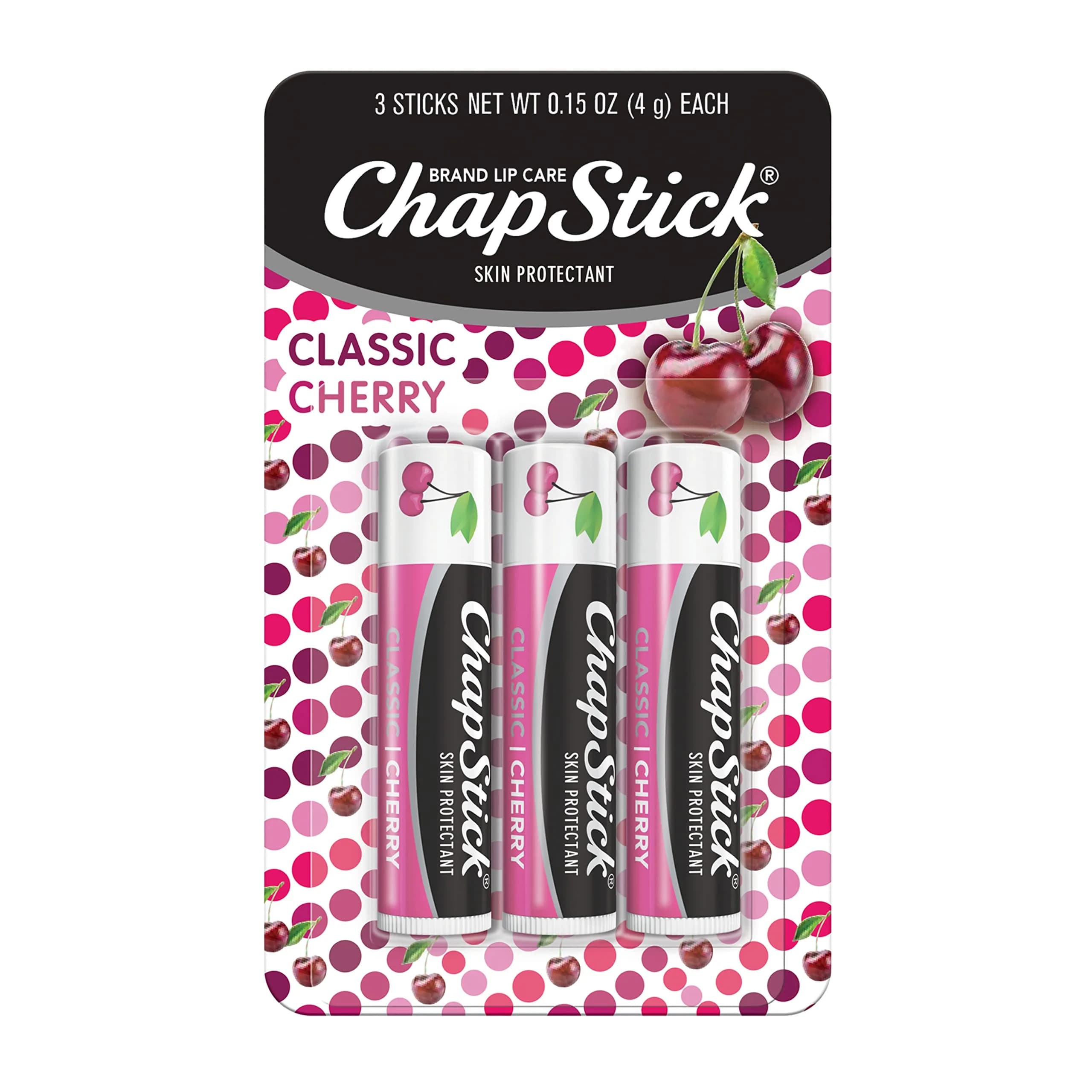 ChapStick Classic Cherry Flavored Lip Balm Tube SPF 0 (3-Pack, 0.45 oz Total) | Daily Hydration - main product image