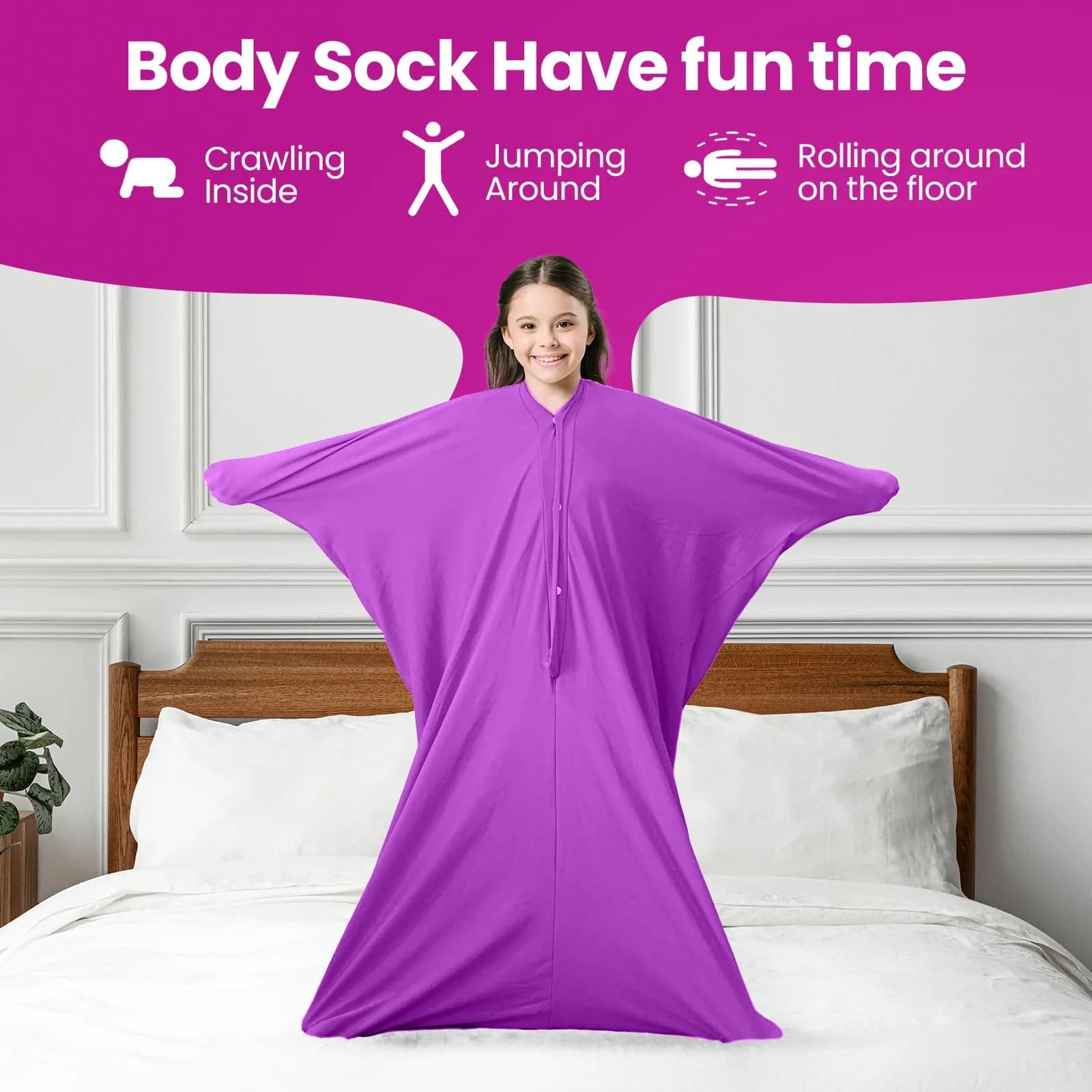 SENSORY4U Sensory Body Sock Medium Lavender Purple 119cm (47in) | Calming Compression Sack for Kids - view 5