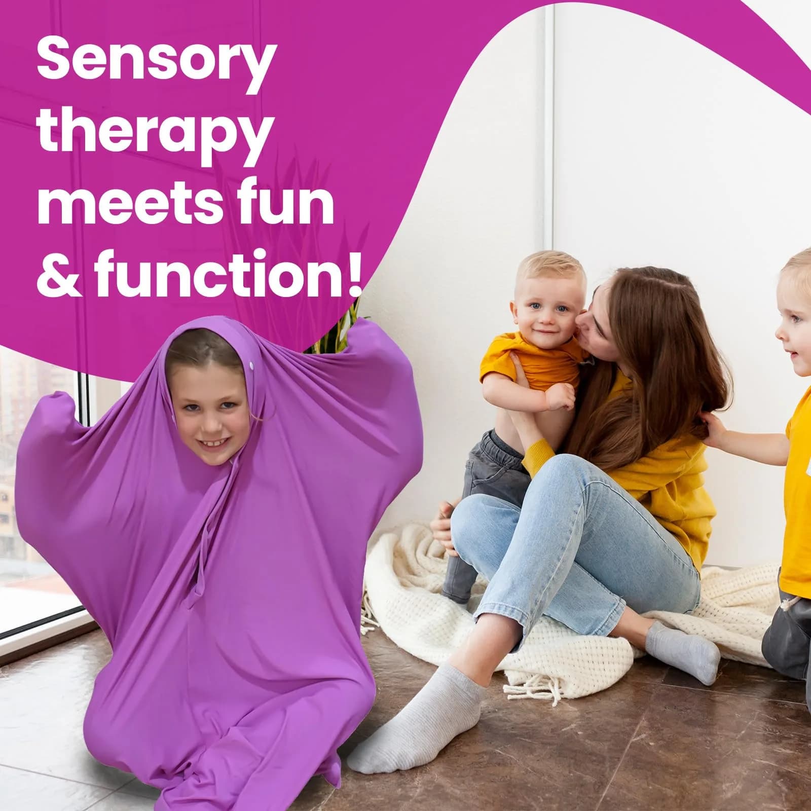 SENSORY4U Sensory Body Sock Medium Lavender Purple 119cm (47in) | Calming Compression Sack for Kids - view 6