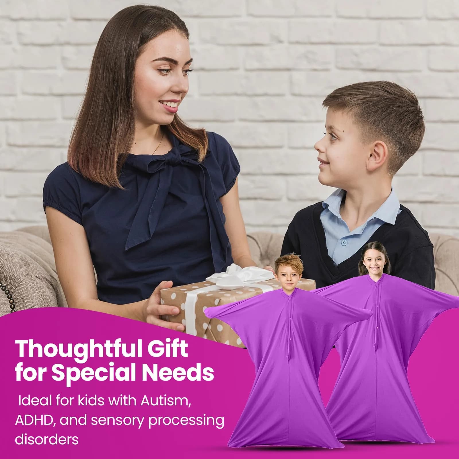 SENSORY4U Sensory Body Sock Medium Lavender Purple 119cm (47in) | Calming Compression Sack for Kids - view 7