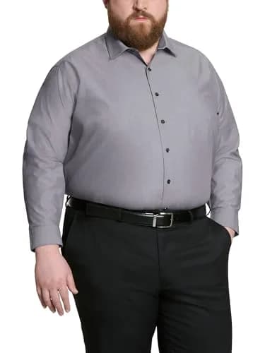 Kenneth Cole Unlisted Men's Dress Shirt Big & Tall Solid, Graphite, 18" Neck 34"-35" Sleeve | Breathable Cotton-Blend for All-Day Comfort thumbnail 1