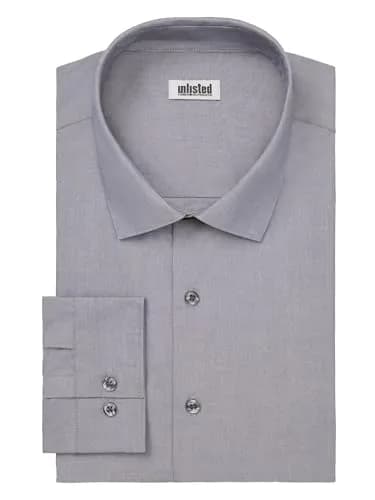 Kenneth Cole Unlisted Men's Dress Shirt Big & Tall Solid, Graphite, 18" Neck 34"-35" Sleeve | Breathable Cotton-Blend for All-Day Comfort thumbnail 3