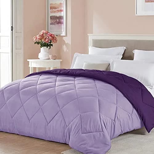 Seward Park Full Queen Size Reversible Comforter Plum Purple | All Season Bedding thumbnail 1