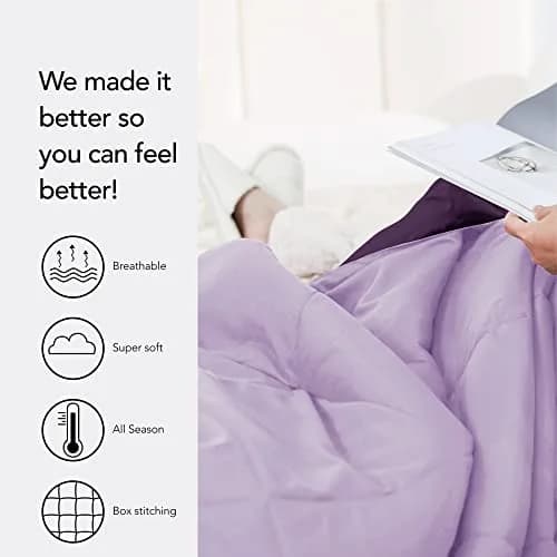 Seward Park Full Queen Size Reversible Comforter Plum Purple | All Season Bedding thumbnail 5