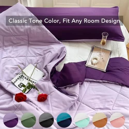 Seward Park Full Queen Size Reversible Comforter Plum Purple | All Season Bedding thumbnail 4