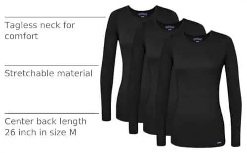 Sivvan Long Sleeve Comfort Underscrub Tee 3-Pack | Classic Fit, Tagless Crew Neck, Black, M thumbnail 4