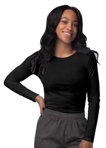 Sivvan Long Sleeve Comfort Underscrub Tee 3-Pack | Classic Fit, Tagless Crew Neck, Black, M thumbnail 2