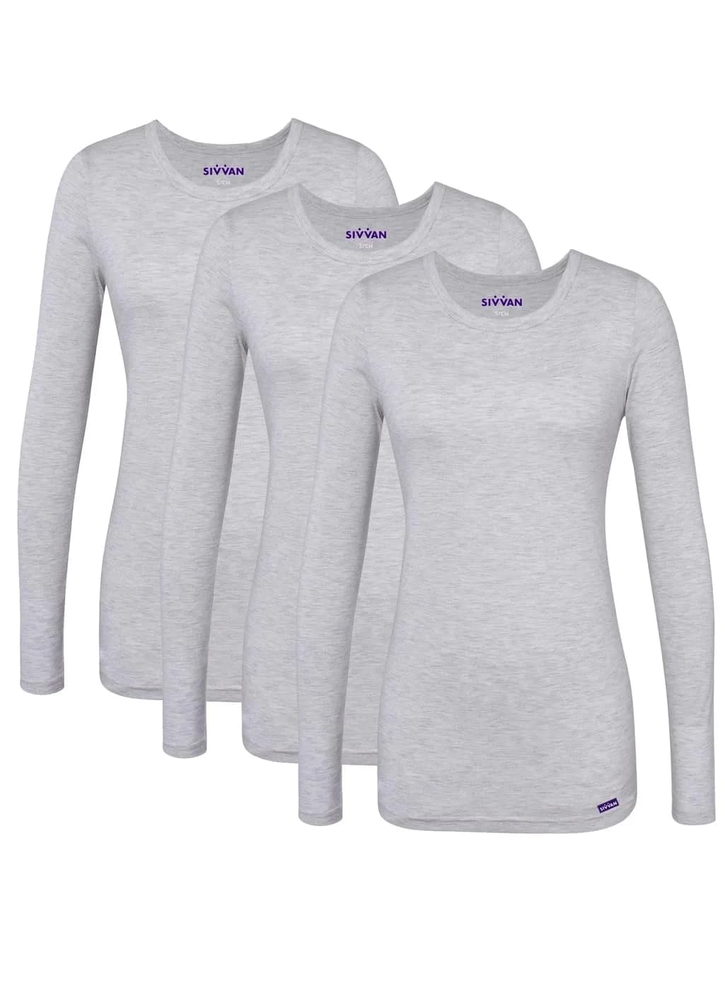 Sivvan Scrubs for Women - Long Sleeve Comfort Underscrub Tee 3-Pack - Marl Gray - XL | Classic Fit, Tagless Crew Neck