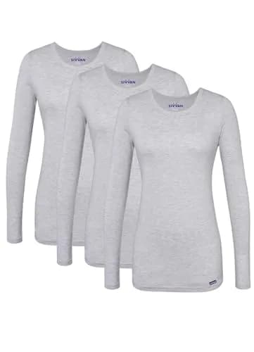 Sivvan Scrubs for Women - Long Sleeve Comfort Underscrub Tee 3-Pack - Marl Gray - XL | Classic Fit, Tagless Crew Neck thumbnail 1