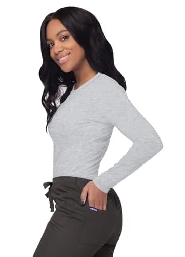 Sivvan Scrubs for Women - Long Sleeve Comfort Underscrub Tee 3-Pack - Marl Gray - XL | Classic Fit, Tagless Crew Neck thumbnail 5