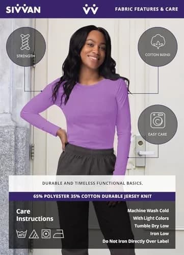 Sivvan Scrubs for Women - Long Sleeve Comfort Underscrub Tee 3-Pack - Marl Gray - XL | Classic Fit, Tagless Crew Neck thumbnail 8