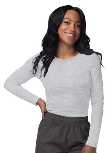 Sivvan Scrubs for Women - Long Sleeve Comfort Underscrub Tee 3-Pack - Marl Gray - XL | Classic Fit, Tagless Crew Neck thumbnail 2