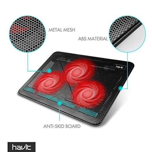 havit HV-F2056 Laptop Cooling Pad for 15.6-17 Inch Laptops, Black | 3 Quiet USB-Powered Fans, Ergonomic Stand thumbnail 4