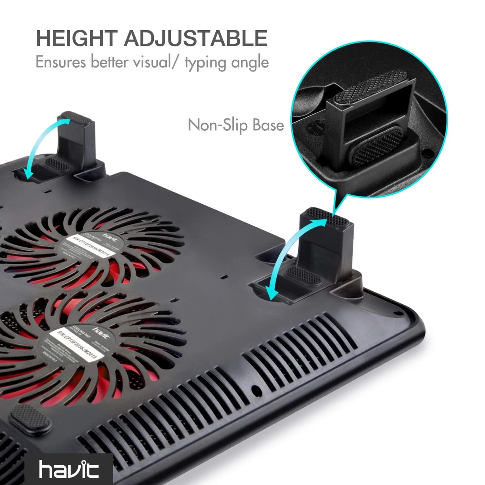 havit HV-F2056 Laptop Cooling Pad for 15.6-17 Inch Laptops, Black | 3 Quiet USB-Powered Fans, Ergonomic Stand - view 5