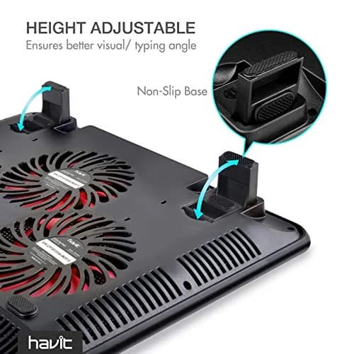 havit HV-F2056 Laptop Cooling Pad for 15.6-17 Inch Laptops, Black | 3 Quiet USB-Powered Fans, Ergonomic Stand thumbnail 5