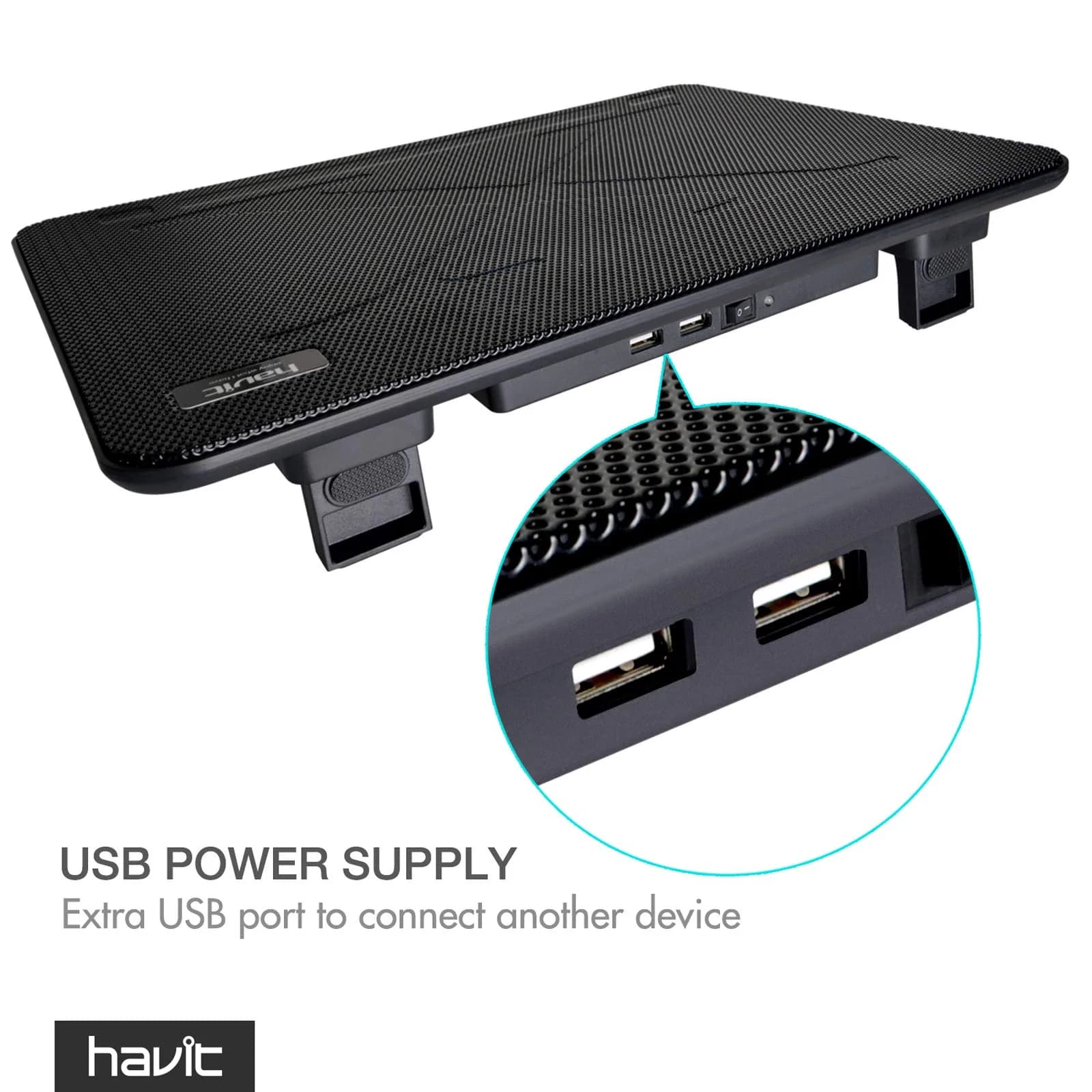 havit HV-F2056 Laptop Cooling Pad for 15.6-17 Inch Laptops, Black | 3 Quiet USB-Powered Fans, Ergonomic Stand - view 6