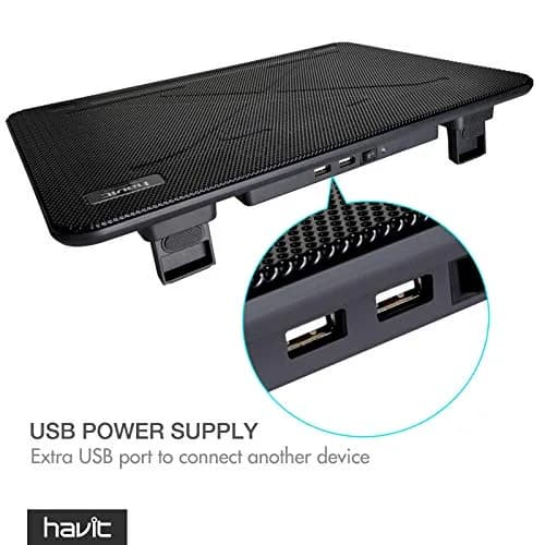 havit HV-F2056 Laptop Cooling Pad for 15.6-17 Inch Laptops, Black | 3 Quiet USB-Powered Fans, Ergonomic Stand thumbnail 6