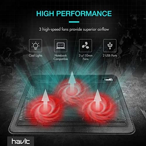 havit HV-F2056 Laptop Cooling Pad for 15.6-17 Inch Laptops, Black | 3 Quiet USB-Powered Fans, Ergonomic Stand thumbnail 7