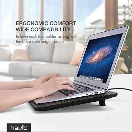 havit HV-F2056 Laptop Cooling Pad for 15.6-17 Inch Laptops, Black | 3 Quiet USB-Powered Fans, Ergonomic Stand thumbnail 8