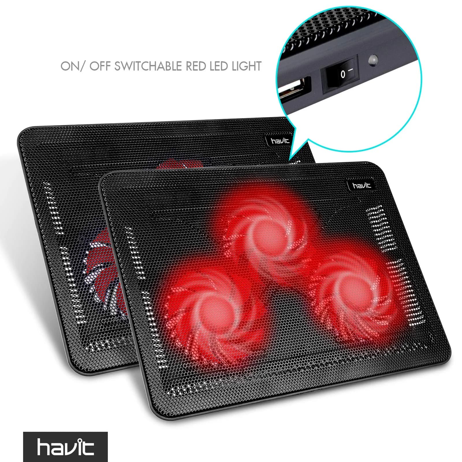 havit HV-F2056 Laptop Cooling Pad for 15.6-17 Inch Laptops, Black | 3 Quiet USB-Powered Fans, Ergonomic Stand - view 2