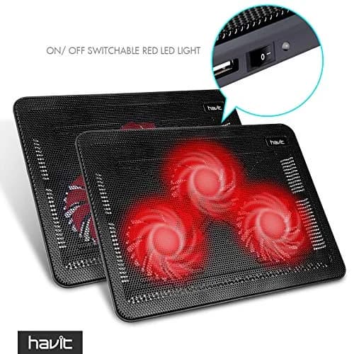 havit HV-F2056 Laptop Cooling Pad for 15.6-17 Inch Laptops, Black | 3 Quiet USB-Powered Fans, Ergonomic Stand thumbnail 2