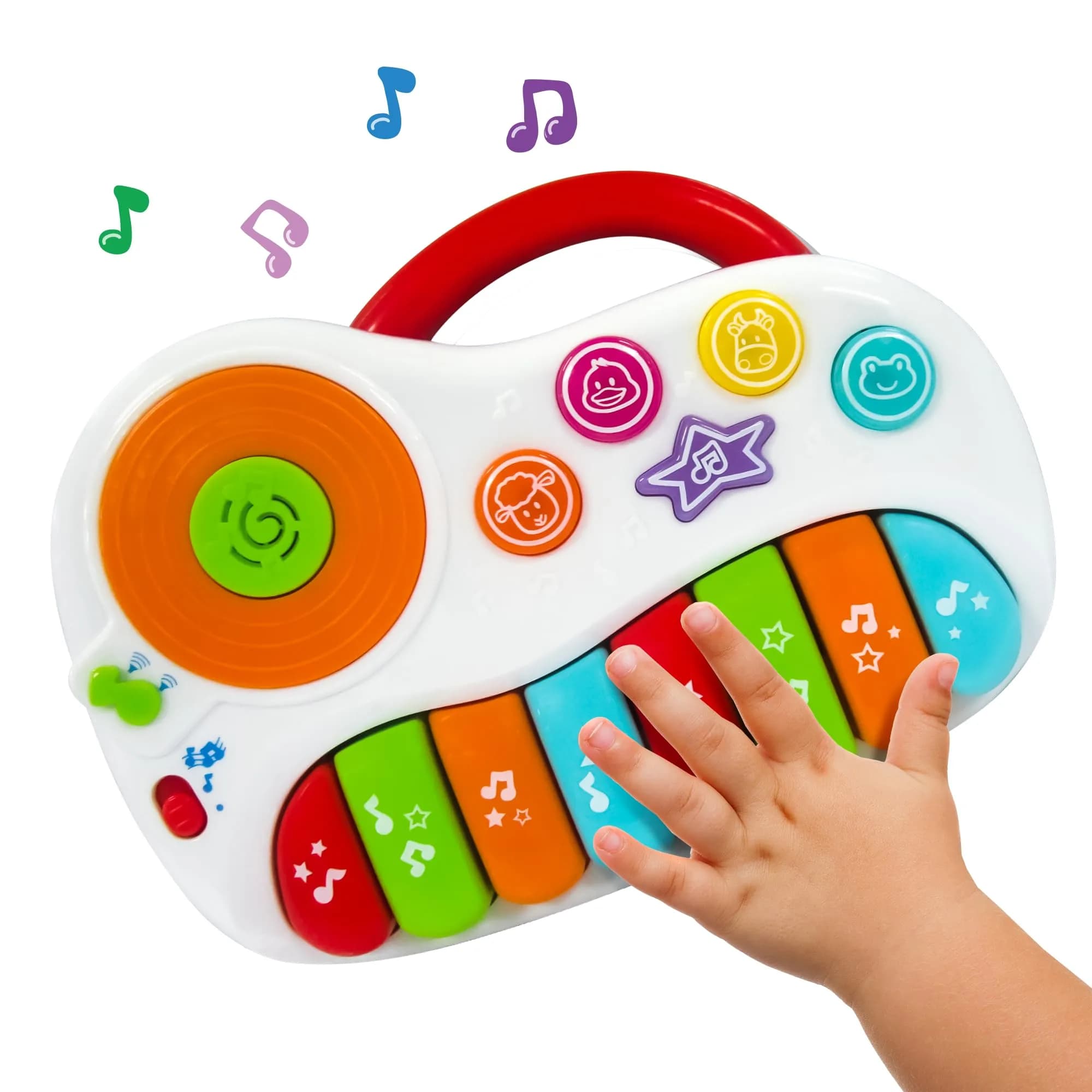 KiddoLab Musical Piano Toy for 1-3 Year Olds | 8-Key Rainbow Keyboard with DJ Turntable & Animal Sounds - main product image