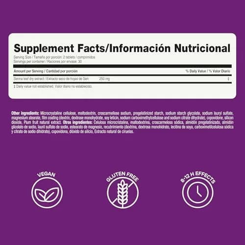Prunelax Ciruelax Maximum Relief Laxative Tablets with Natural Senna for Occasional Constipation, Senna Extract, Vegan & Gluten-Free, Gentle Overnight Relief - 60ct | Natural Senna Relief thumbnail 9