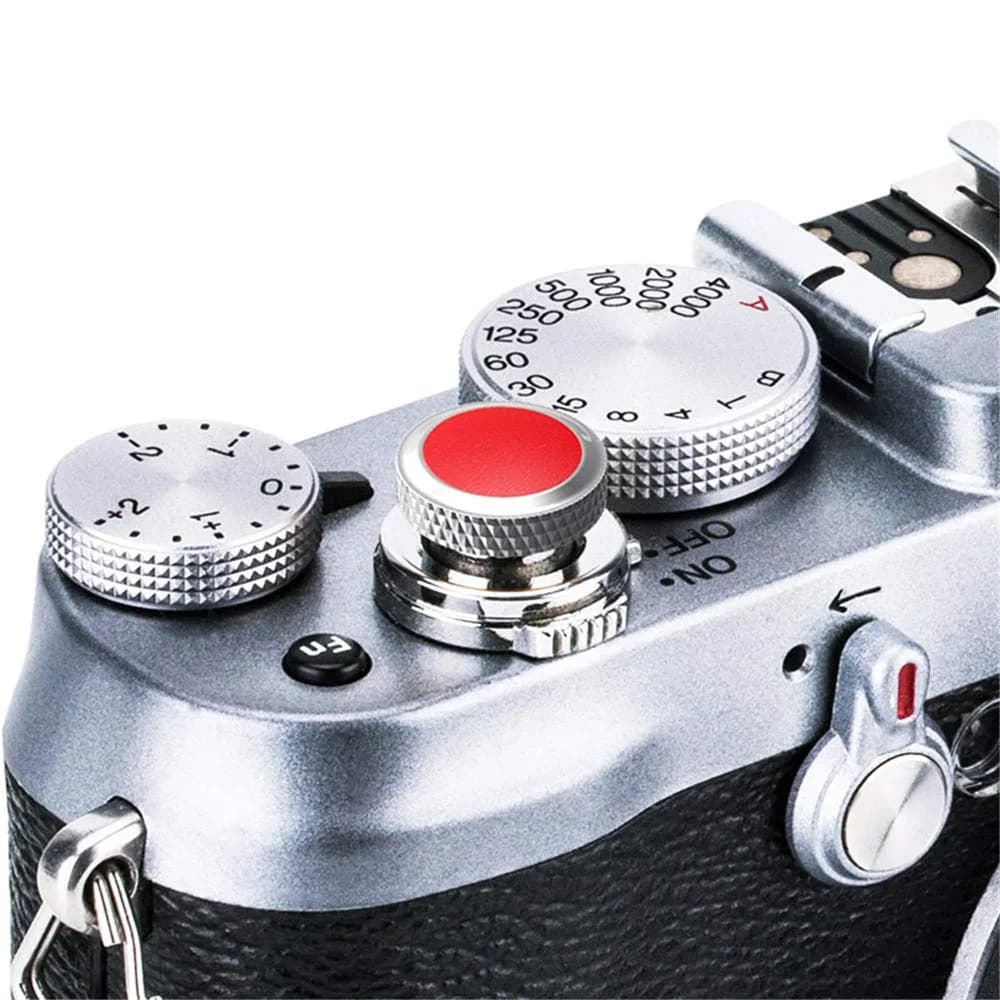 JJC Deluxe Soft Release Button Red | Copper & Microfiber Leather for Fujifilm, Sony, Leica, Canon, Nikon Cameras - main product image