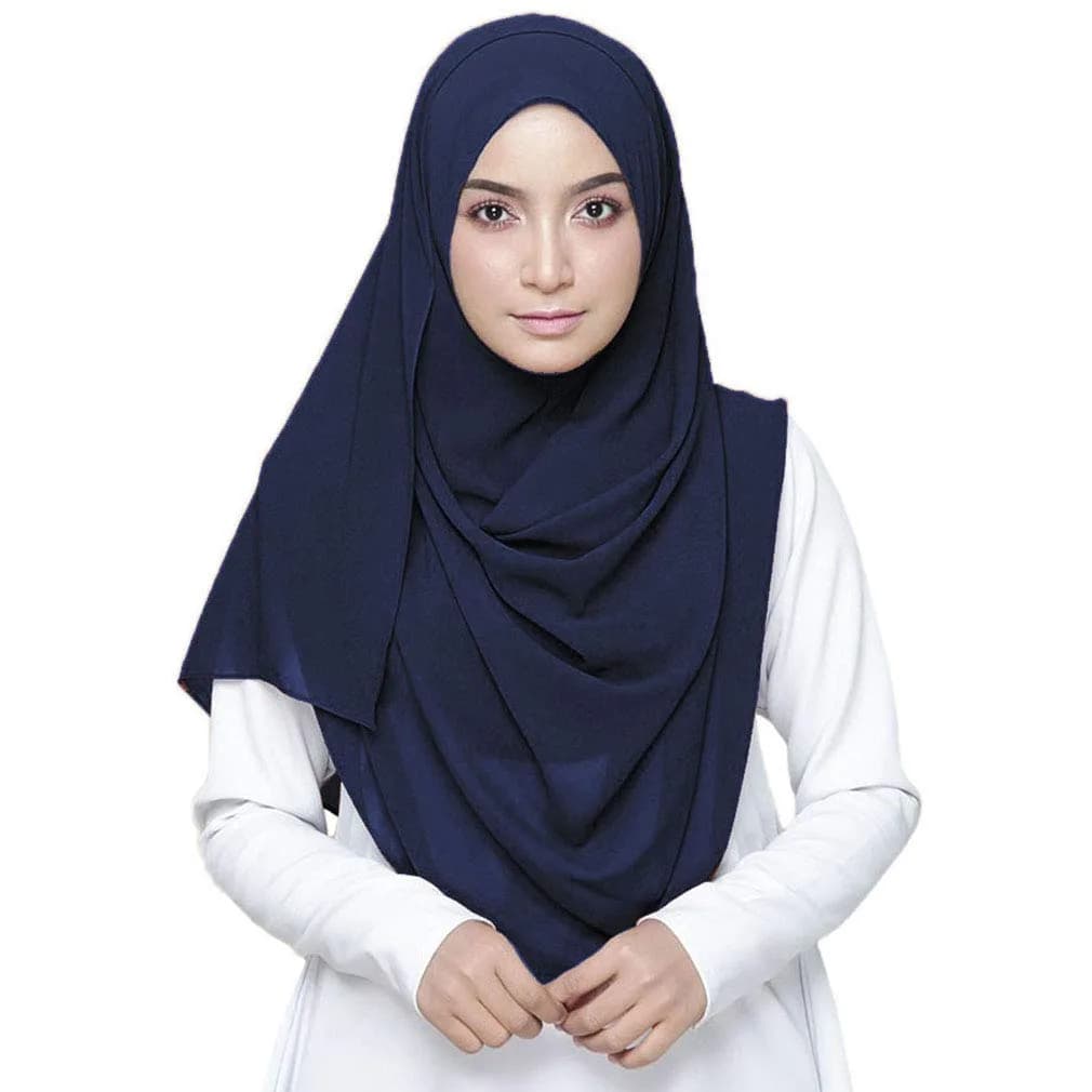 LMVERNA Plain Chiffon hijab Thick Chiffon Muslim fashion Long Scarf wrap scarves (Navy blue) | Soft & Lightweight