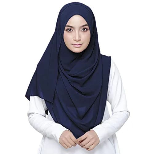 LMVERNA Plain Chiffon hijab Thick Chiffon Muslim fashion Long Scarf wrap scarves (Navy blue) | Soft & Lightweight thumbnail 1