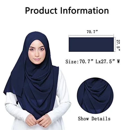 LMVERNA Plain Chiffon hijab Thick Chiffon Muslim fashion Long Scarf wrap scarves (Navy blue) | Soft & Lightweight thumbnail 2