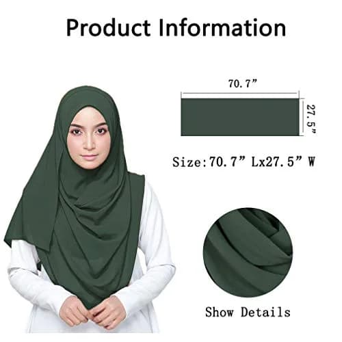 LMVERNA Chiffon hijab muslim Solid Color Thick bubble Chiffon Long Scarf wrap scarves (Dark green) | Soft, Lightweight & Elegant thumbnail 2