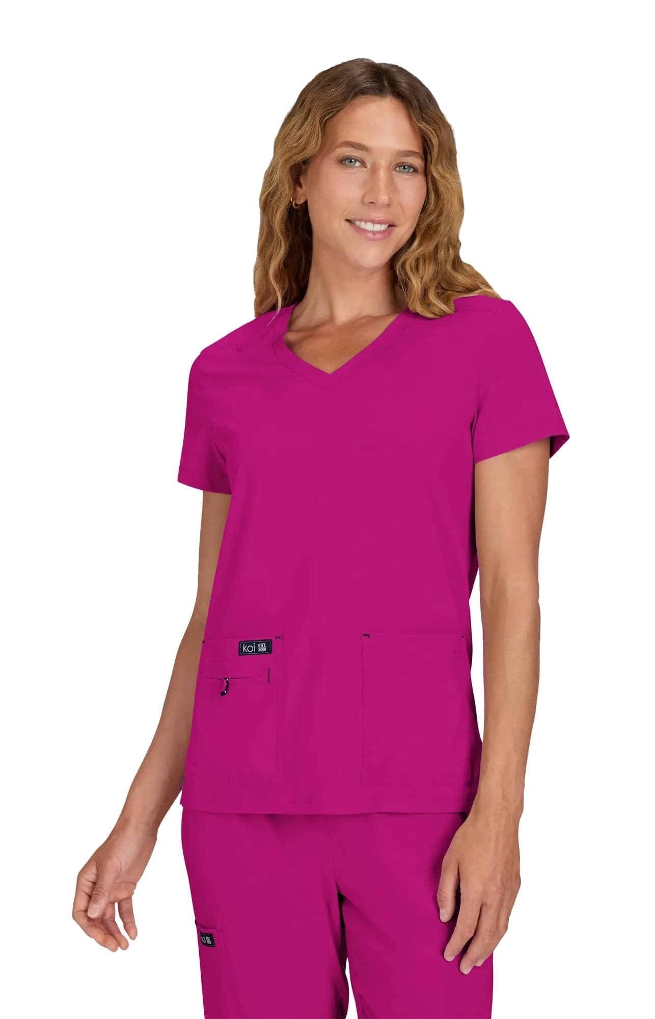 KOI Becca Women's 4-Pocket Stretch Scrub Top Black Large | Comfortable, Stylish & Durable — Azalea Pink
