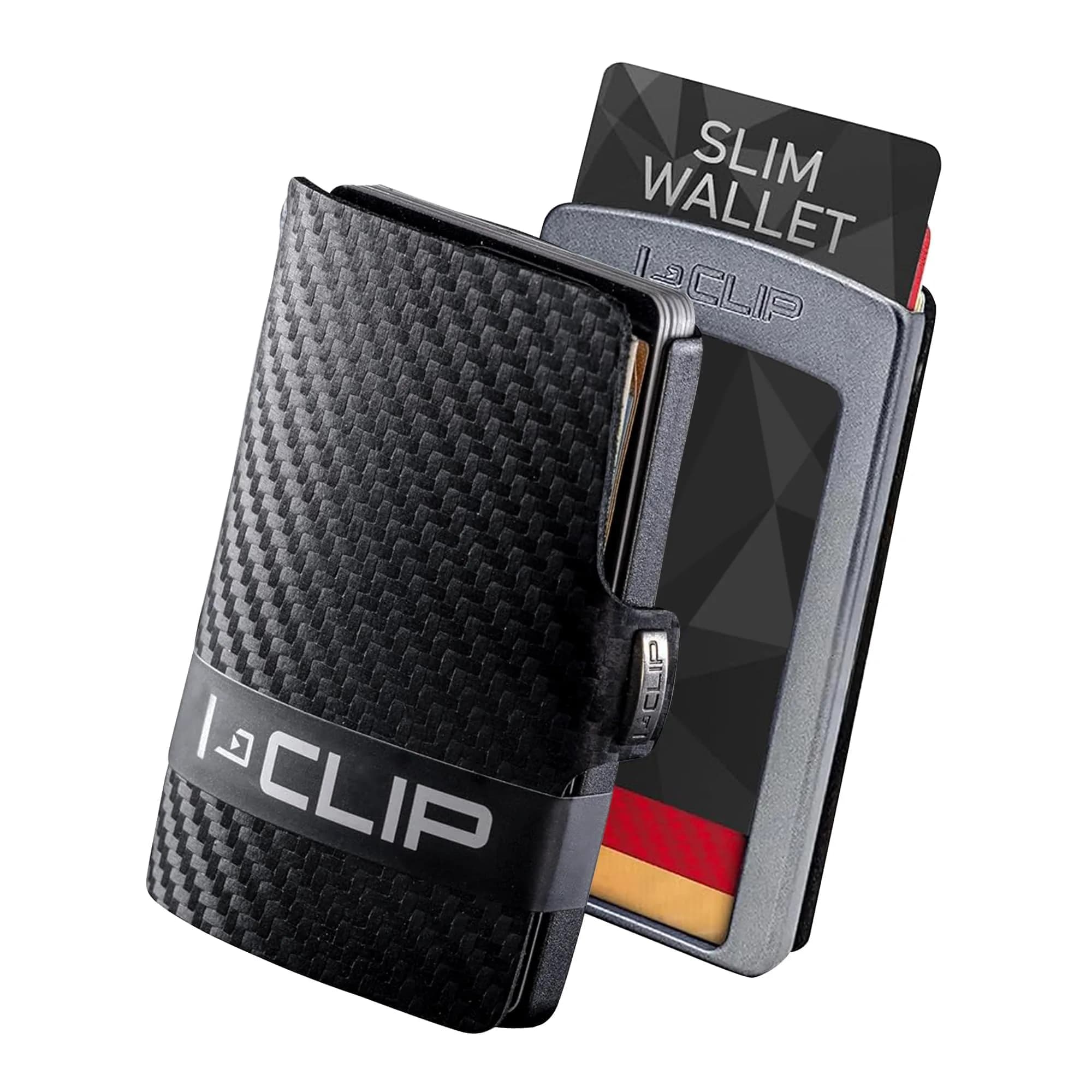 I-CLIP Premium Leather Wallet for Men, Gunmetal Black Carbon, 12 Cards | German-Engineered Slim Minimalist Design - main product image