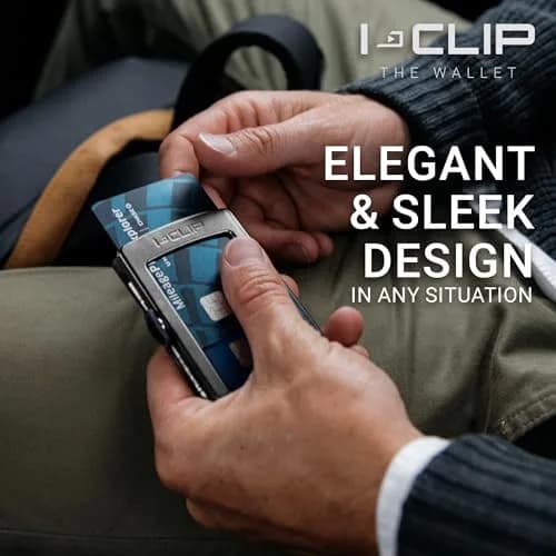 I-CLIP Premium Leather Wallet for Men, Gunmetal Black Carbon, 12 Cards | German-Engineered Slim Minimalist Design thumbnail 5