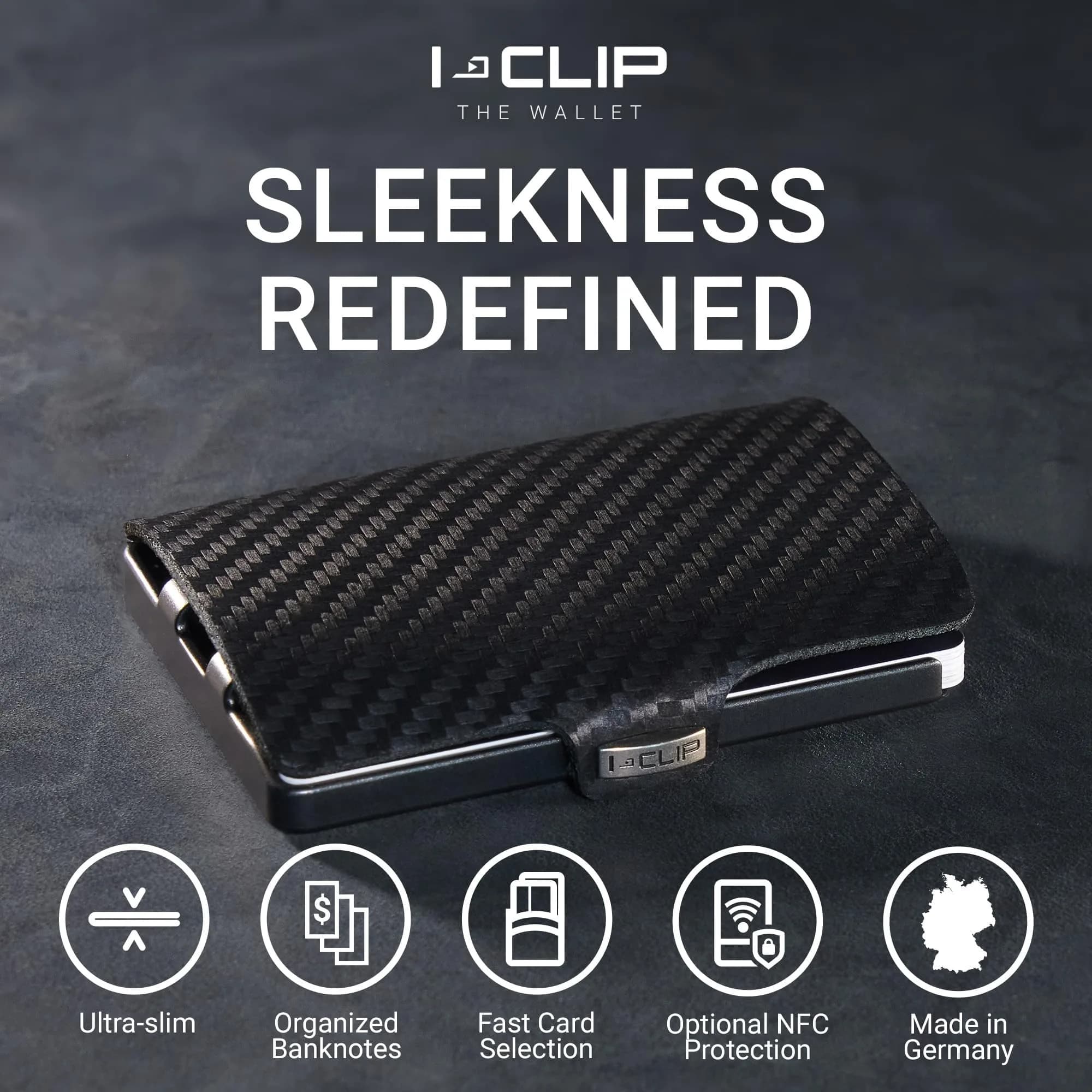 I-CLIP Premium Leather Wallet for Men, Gunmetal Black Carbon, 12 Cards | German-Engineered Slim Minimalist Design - view 2