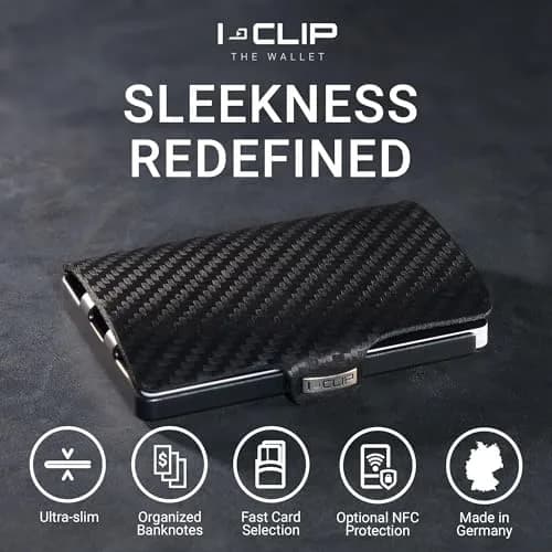 I-CLIP Premium Leather Wallet for Men, Gunmetal Black Carbon, 12 Cards | German-Engineered Slim Minimalist Design thumbnail 2