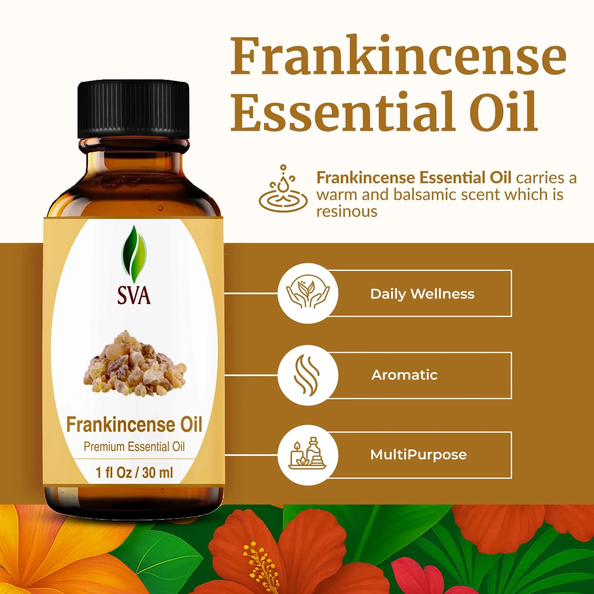 SVA ORGANICS Frankincense Essential Oil 30ml (1 Fl Oz) | Pure Carterii Oil for Aromatherapy & Skin - view 2