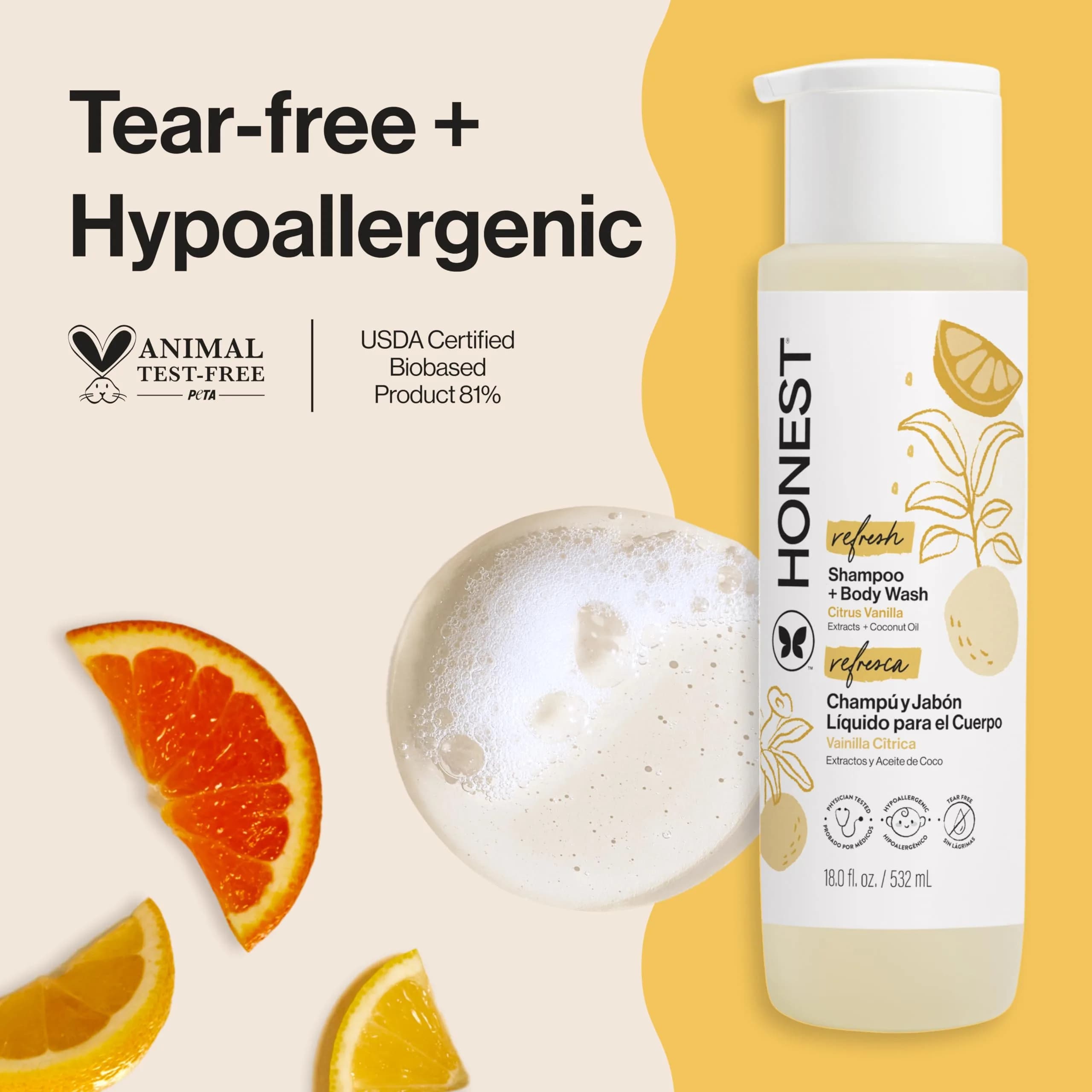 The Honest Company Citrus Vanilla Refresh 2-in-1 Shampoo & Body Wash 530ml (18 fl oz) | Gentle, Tear-Free, Hypoallergenic - view 2