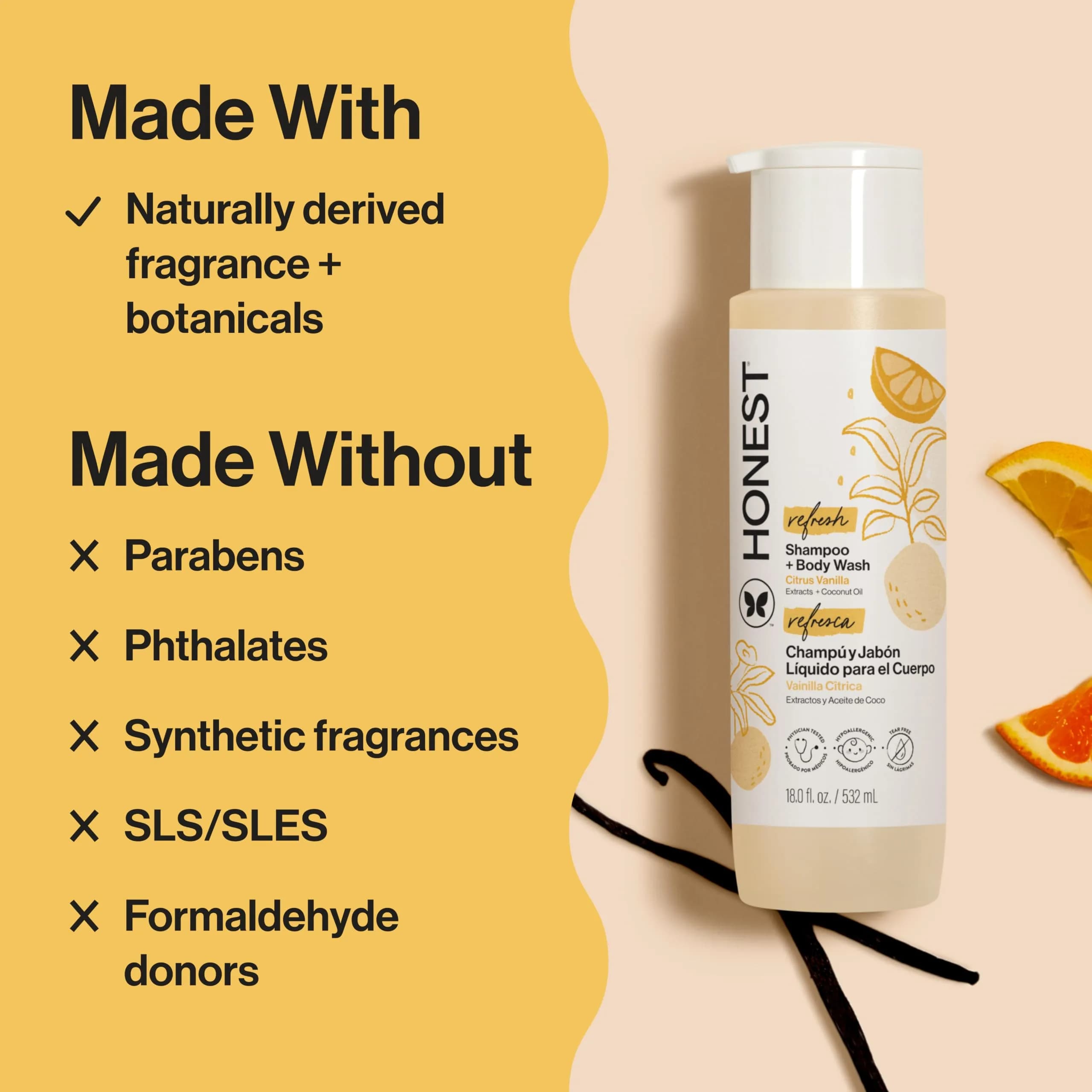 The Honest Company Citrus Vanilla Refresh 2-in-1 Shampoo & Body Wash 530ml (18 fl oz) | Gentle, Tear-Free, Hypoallergenic - view 4
