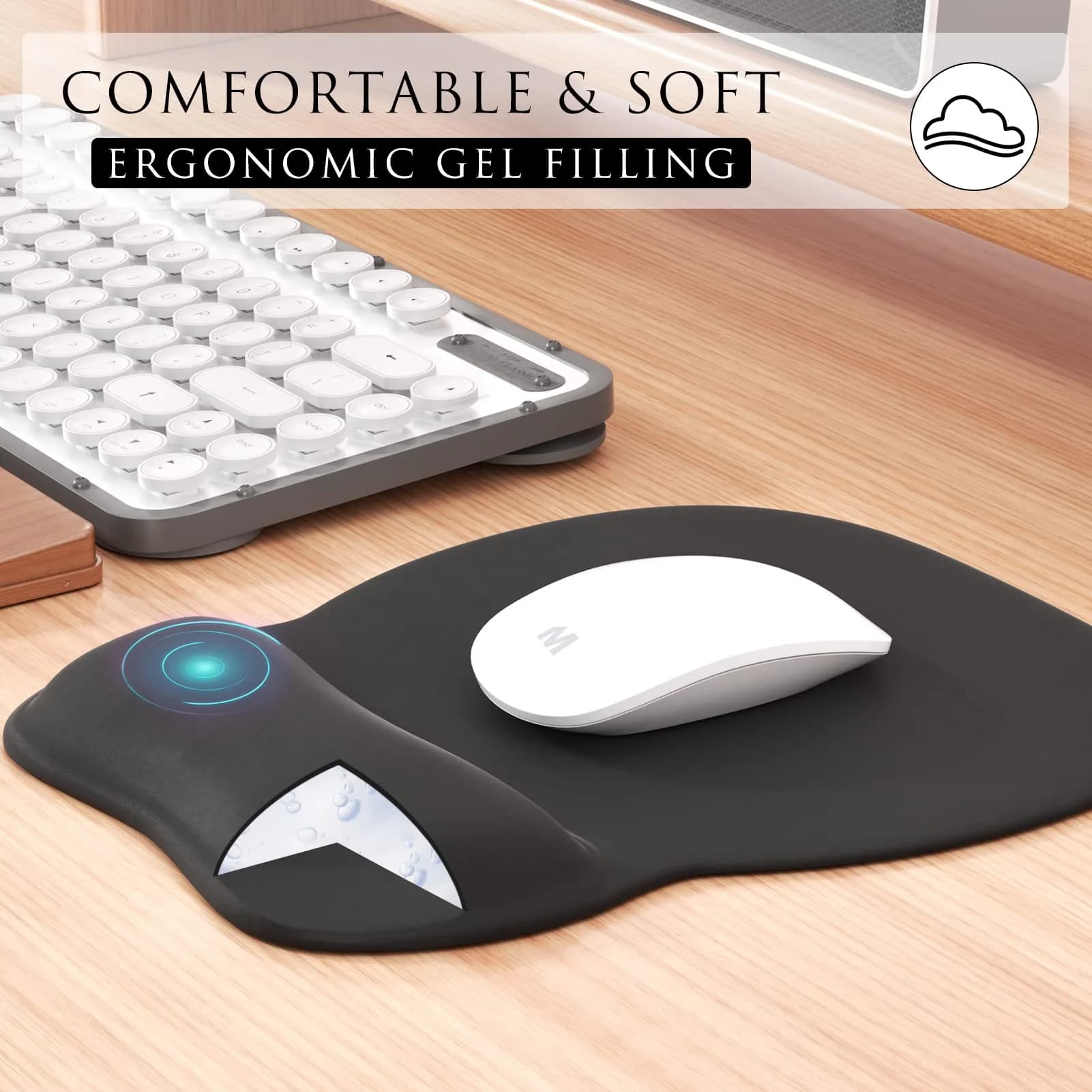MROCO Ergonomic Mouse Pad with Gel Wrist Rest in Black - Comfortable Support for Daily Use - view 4