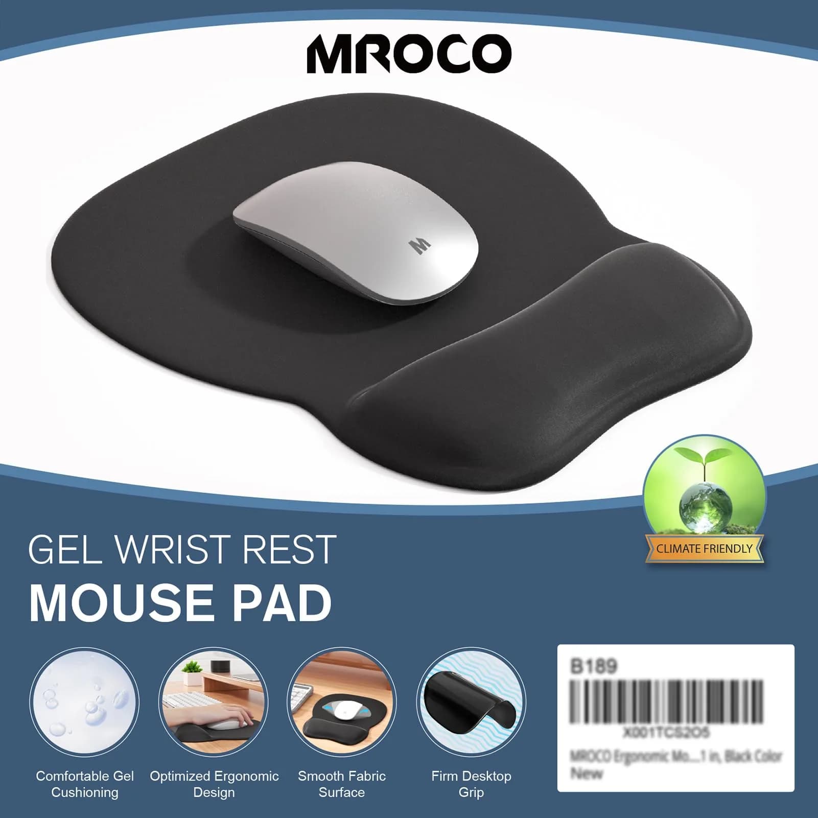 MROCO Ergonomic Mouse Pad with Gel Wrist Rest in Black - Comfortable Support for Daily Use - view 7