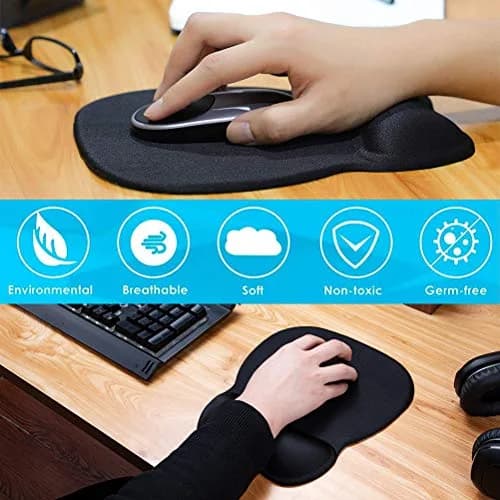 MROCO Ergonomic Mouse Pad with Gel Wrist Rest, 24cm (9.4 in) x 20.5cm (8.1 in), Black | Smooth Lycra Surface & Non-Slip Base thumbnail 8