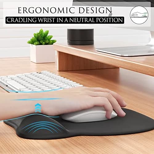 MROCO Ergonomic Mouse Pad with Gel Wrist Rest, 24cm (9.4 in) x 20.5cm (8.1 in), Black | Smooth Lycra Surface & Non-Slip Base thumbnail 3