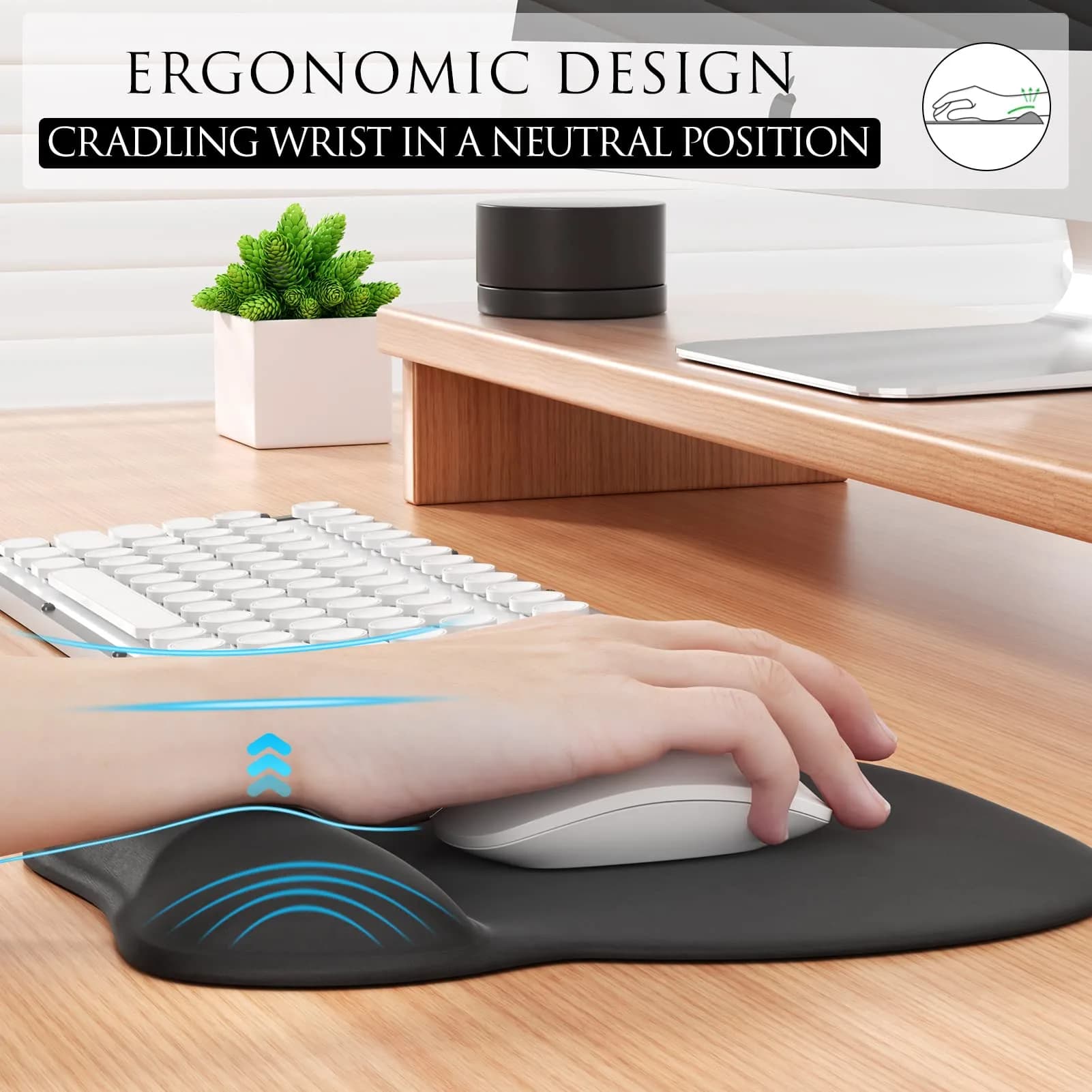 MROCO Ergonomic Mouse Pad with Gel Wrist Rest in Black - Comfortable Support for Daily Use - view 3