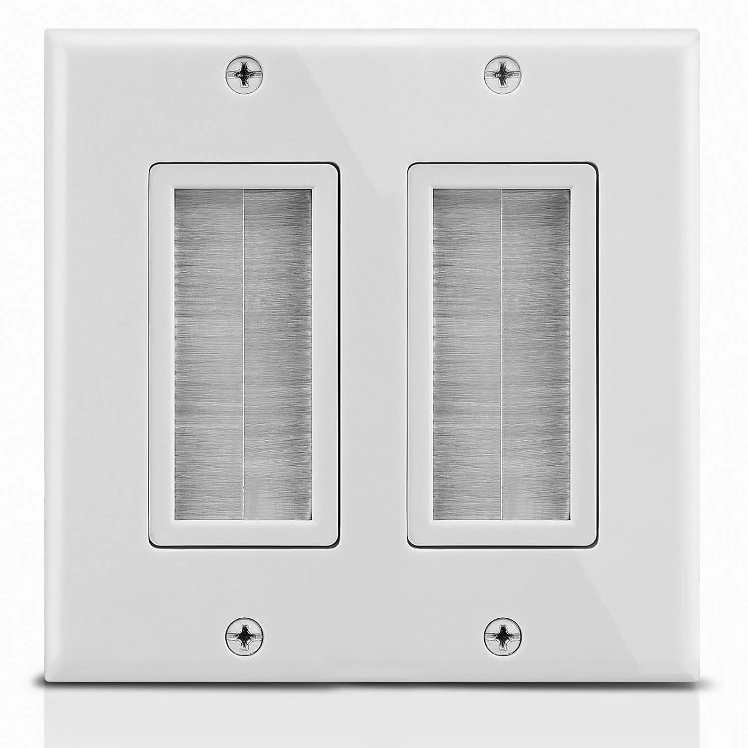Fosmon 2-Gang Brush Style Passthrough Wall Plate 1 Pack | Flush Mount for HDMI, Network, Coaxial, Speaker Cables — 1-Pack