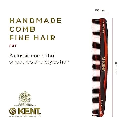 Kent F3T Tortoise Fine Tooth Comb 6.25 Inch | Hand Polished, Made in England thumbnail 2