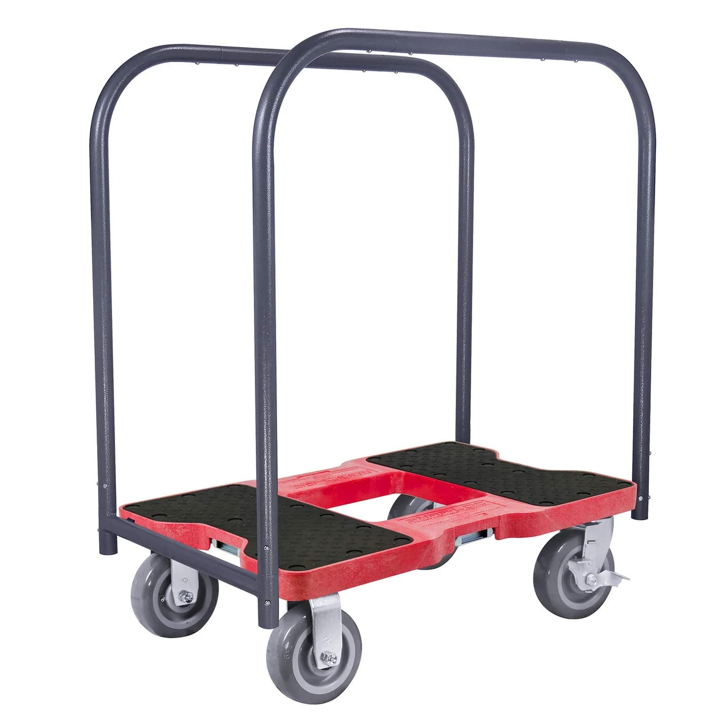 Snap-Loc Super-Duty Dolly 1800 lb Capacity Heavy Duty Material Handling Equipment with Built-in E-Track, 6 in Polyurethane Swivel Casters, Made in USA, Red — Panel Cart Dolly, Red